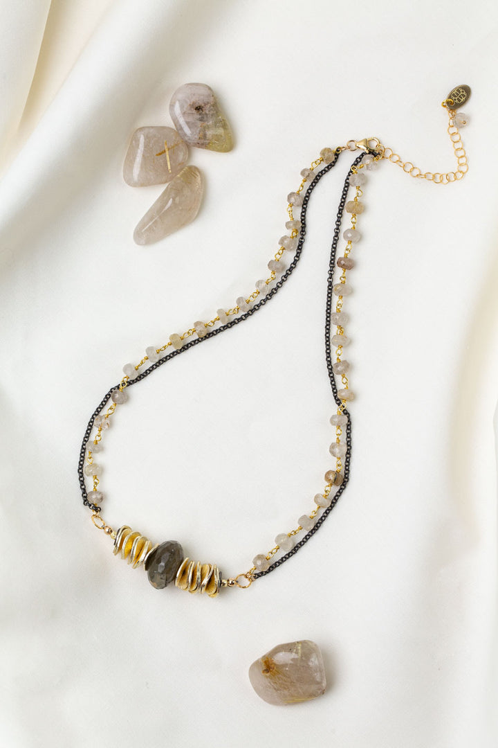 Alchemy 16-18" Faceted Gold Rutilated Quartz With Labradorite Multistrand Necklace