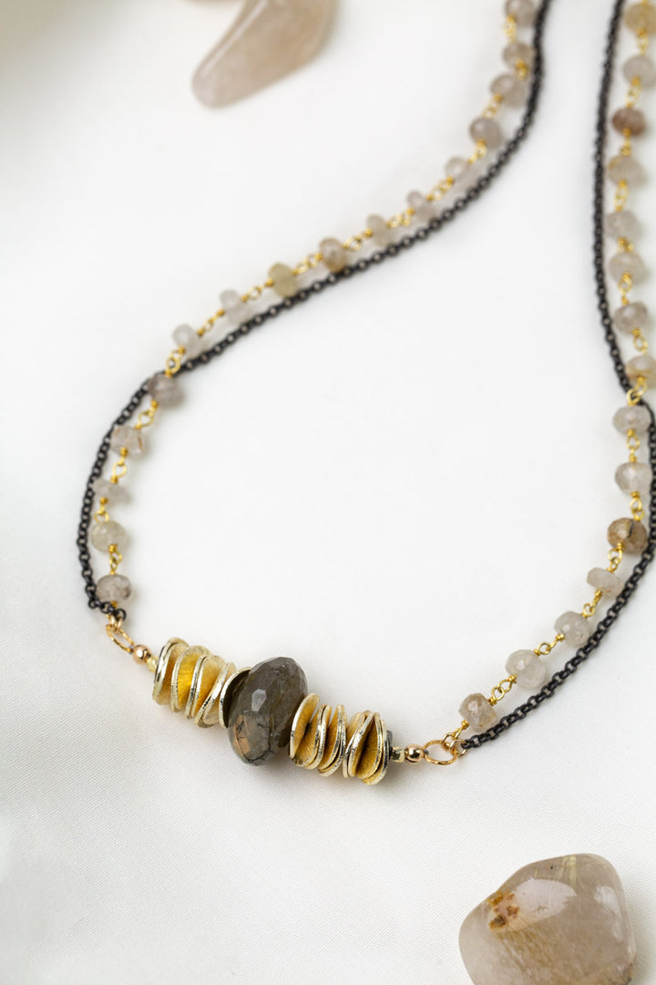 Alchemy 16-18" Faceted Gold Rutilated Quartz With Labradorite Multistrand Necklace