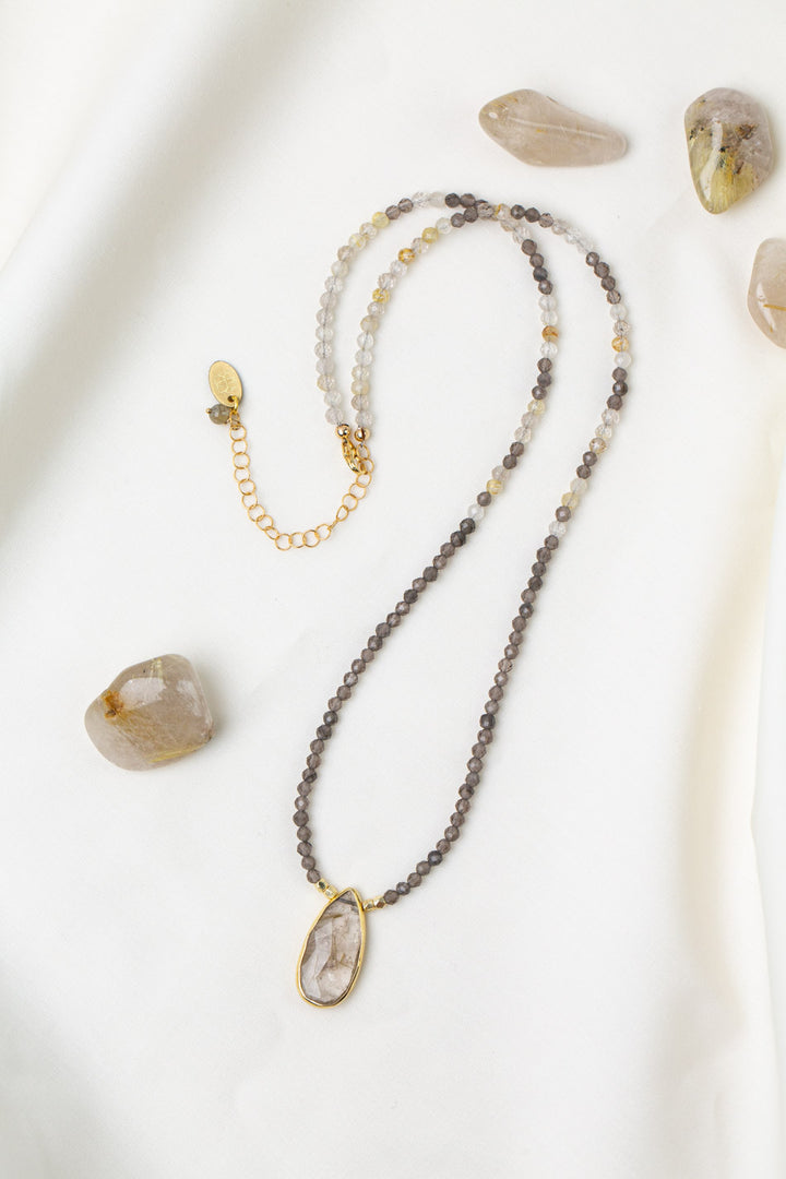 Alchemy 19-21" Moonstone and Gold Rutilated Quartz Collage Necklace