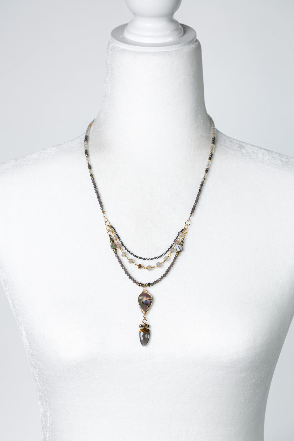 Alchemy 20-22" Gold Rutilated Quartz With Moonstone, Abalone, Pyrite Multistrand Necklace