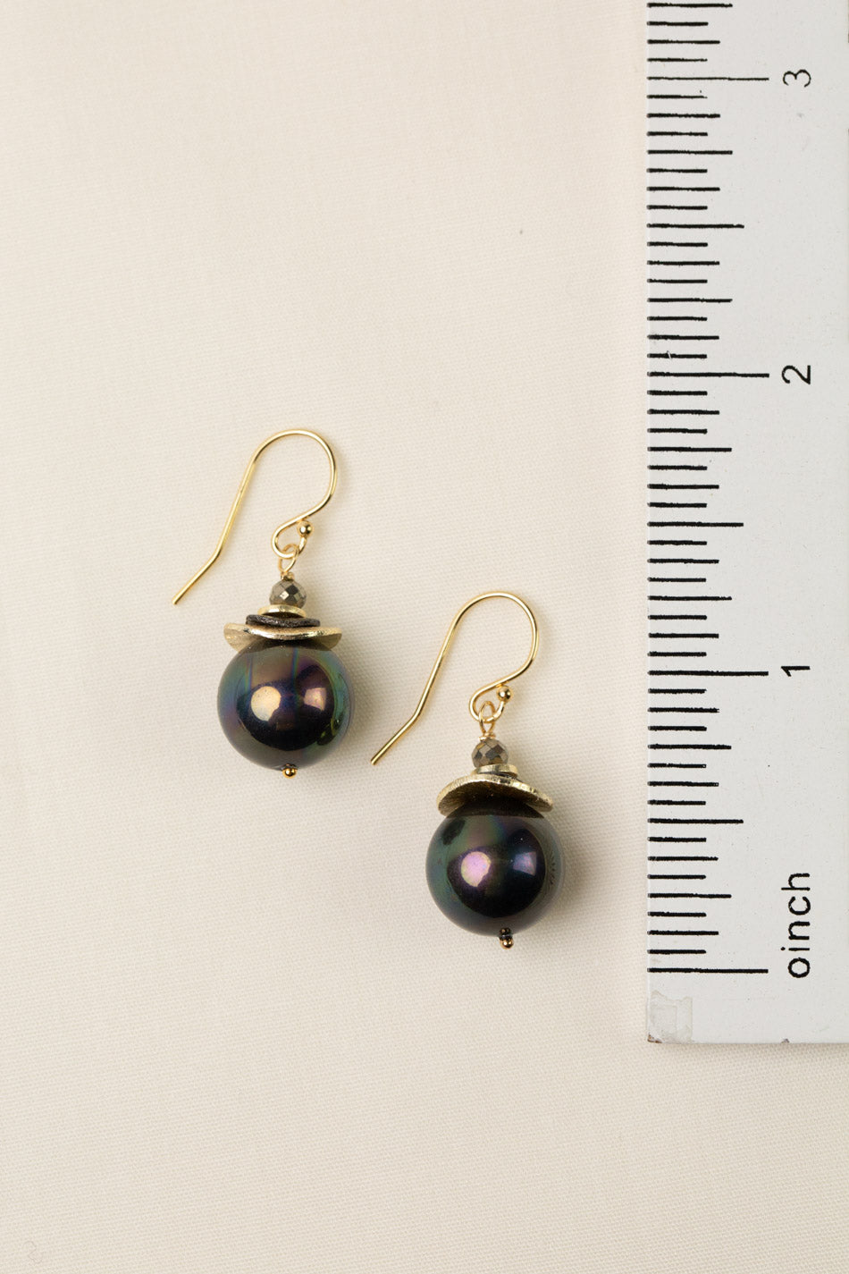 Alchemy Faceted Pyrite With Black Pearl Simple Earrings