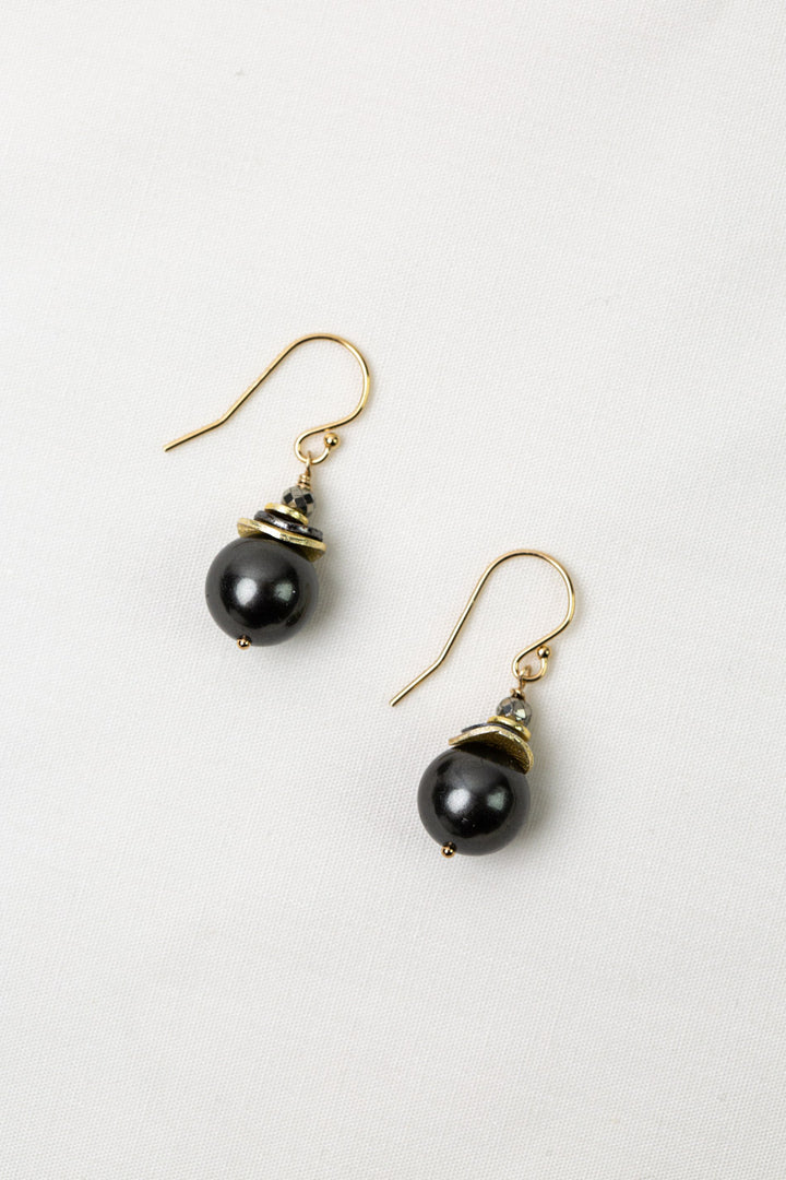 Alchemy Faceted Pyrite With Black Pearl Simple Earrings