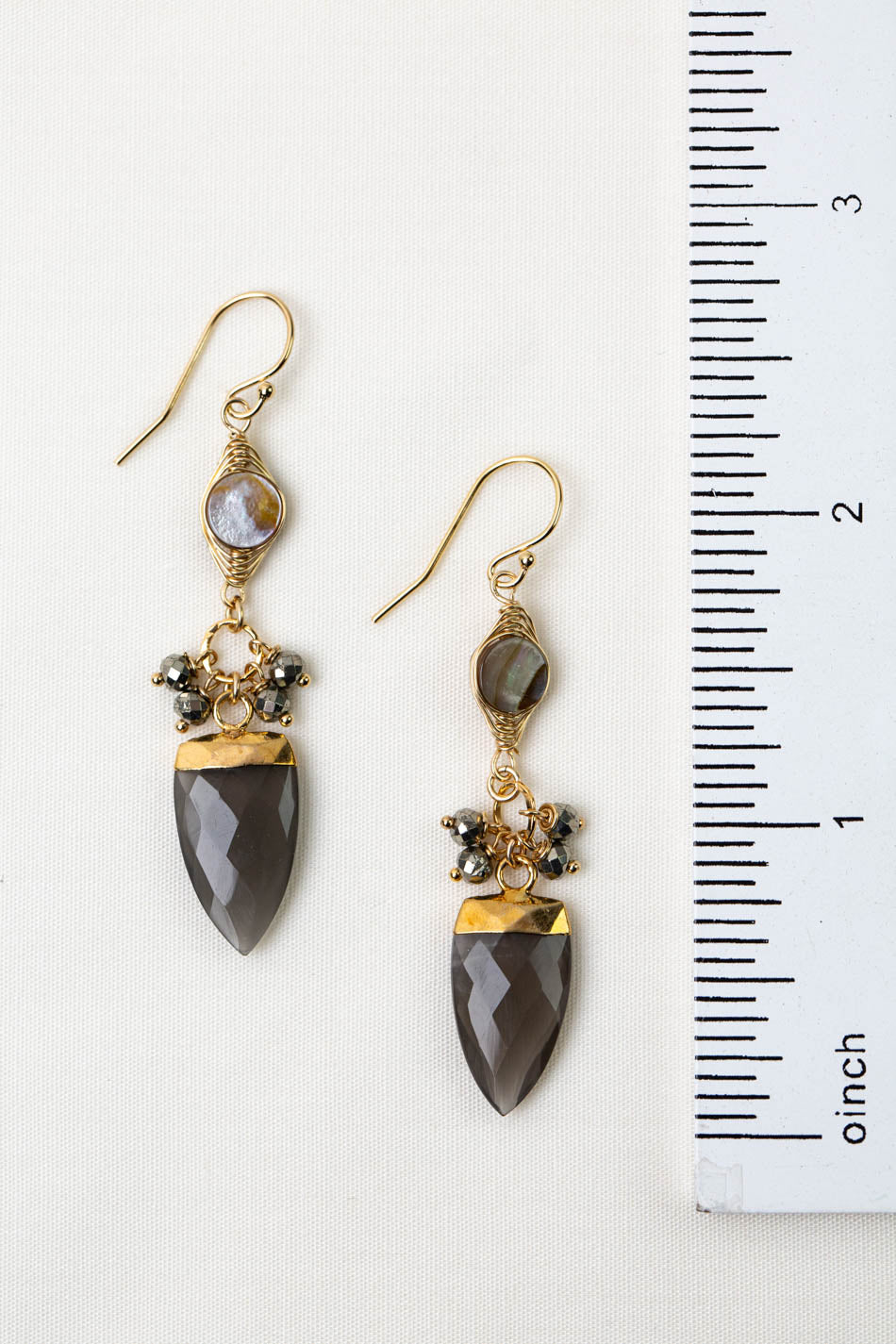 Alchemy Pyrite, Abalone With Moonstone Herringbone Earrings