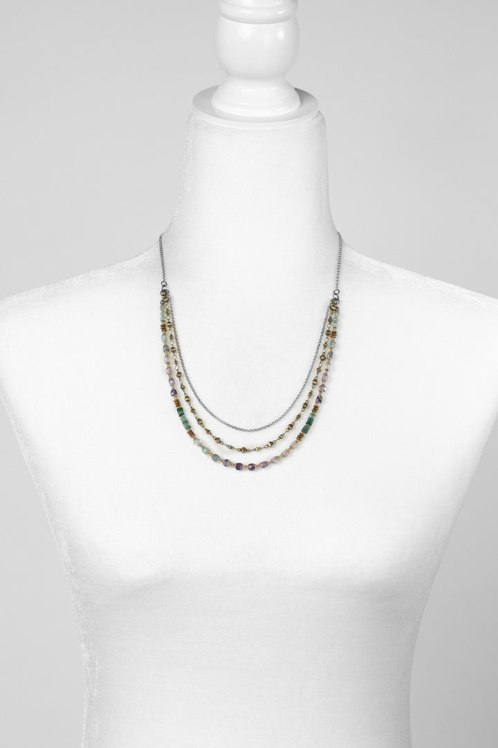 Aspire 19.5-21.5"Fluorite, Roman Glass Multistrand Necklace