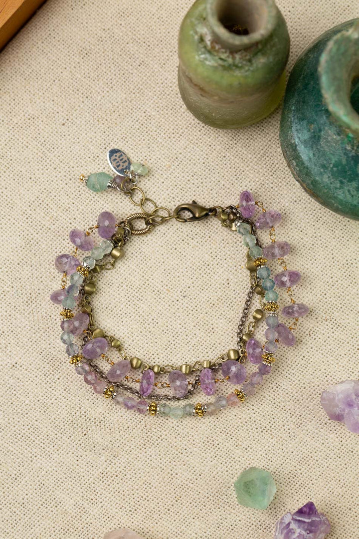 Aspire 7.5-8.5" Rainbow Fluorite And Amethyst Multistrand Bracelet