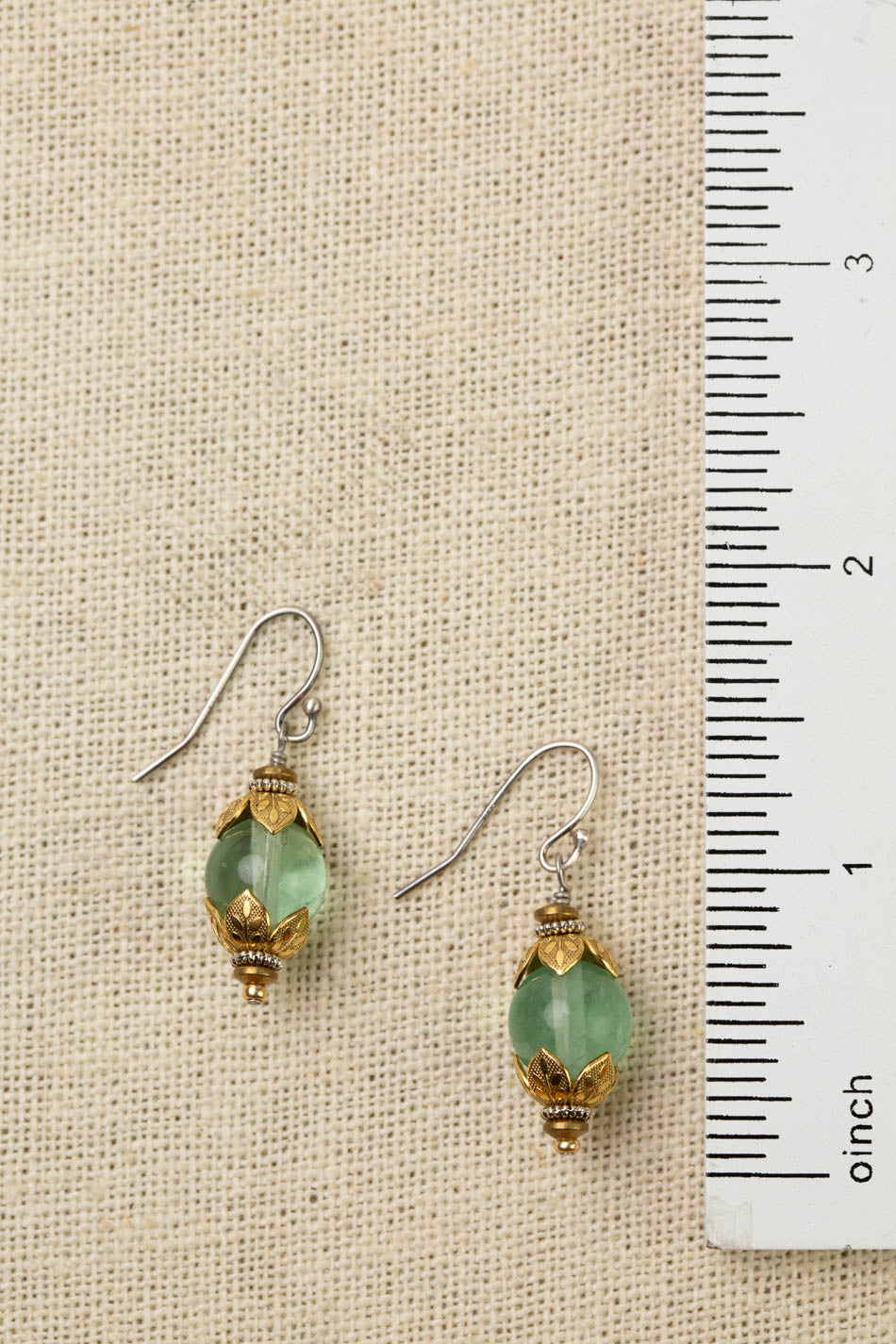 Aspire Green Fluorite With Gold Plated Brass Flowers Simple Earrings