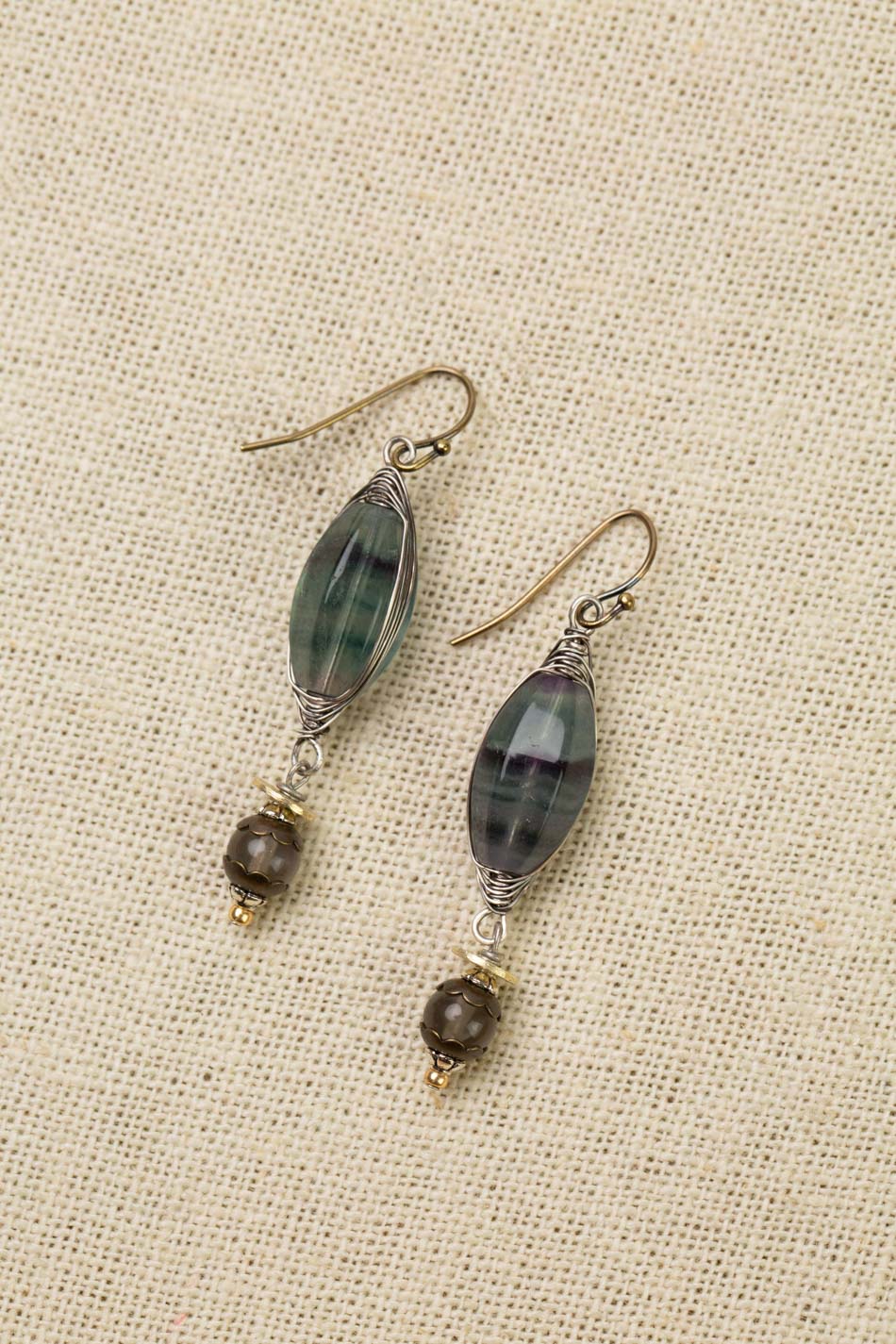 Aspire  Fluorite With Labradorite Dangle Herringbone Earrings