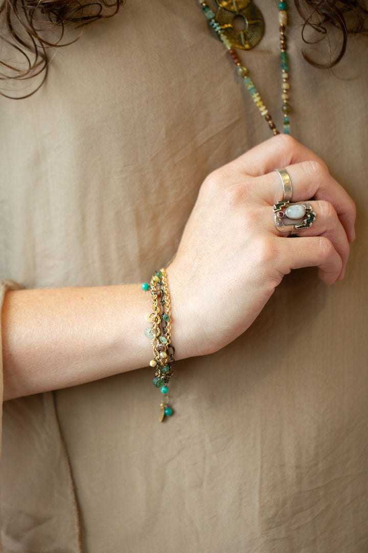 Atlas 7.5-8.5" Roman Glass, Honey Opal, Czech Glass Multistrand Bracelet