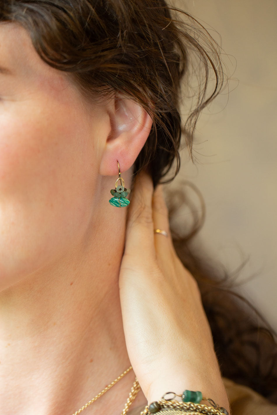 Atlas Jasper, Roman Glass Cluster Earrings