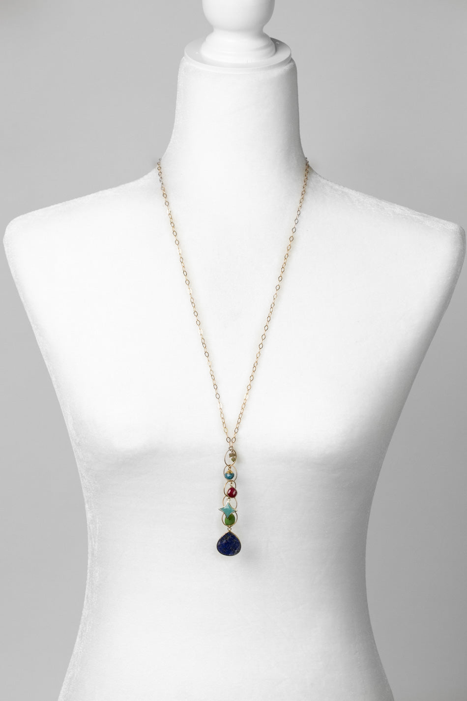 Aurora 26.5-28.5" Faceted Ruby, Lapis Lazuli, Amazonite Cluster Necklace