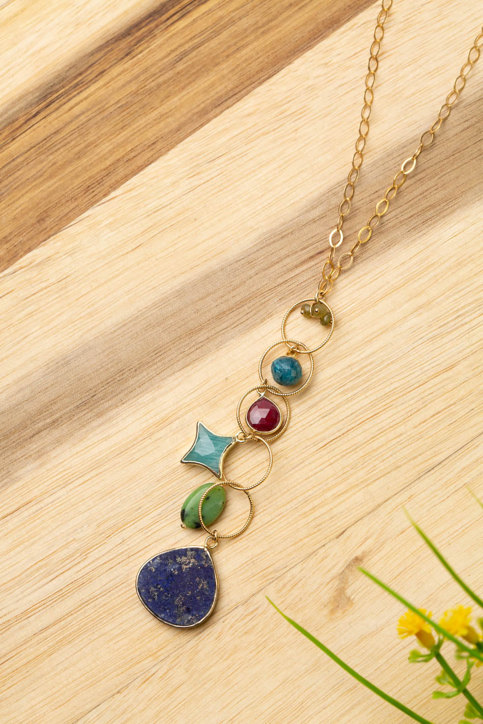 Aurora 26.5-28.5" Faceted Ruby, Lapis Lazuli, Amazonite Cluster Necklace