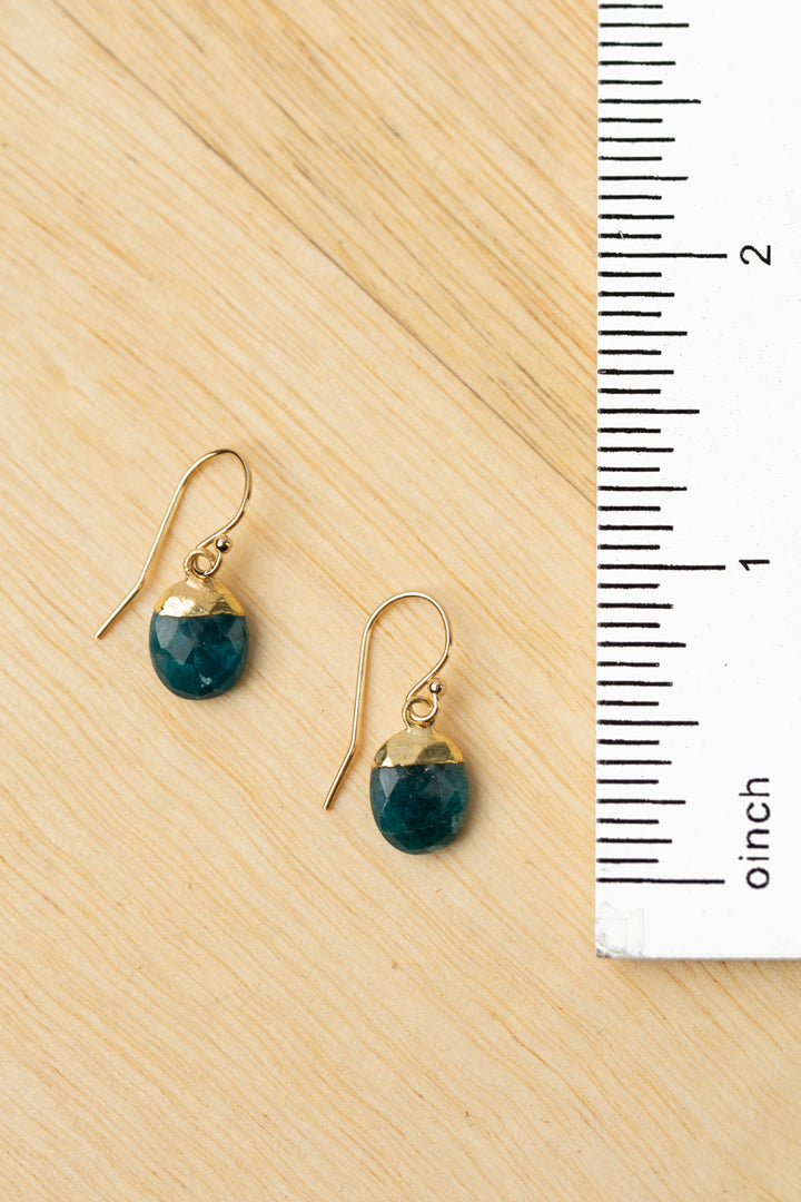 Aurora Gold Plated Faceted Blue Apatite Bezel Simple Earrings