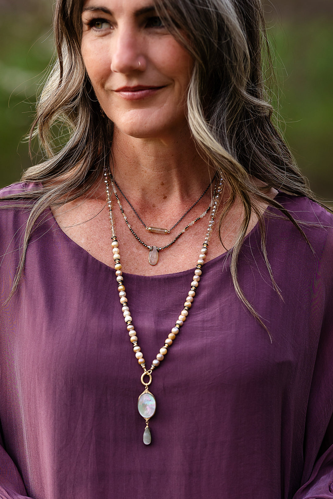 Alchemy 19-21" Moonstone and Gold Rutilated Quartz Collage Necklace