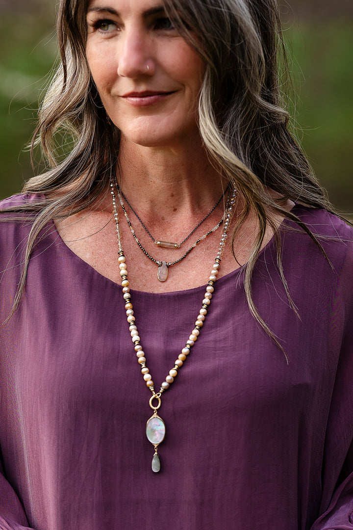 Alchemy 19-21" Moonstone and Gold Rutilated Quartz Collage Necklace