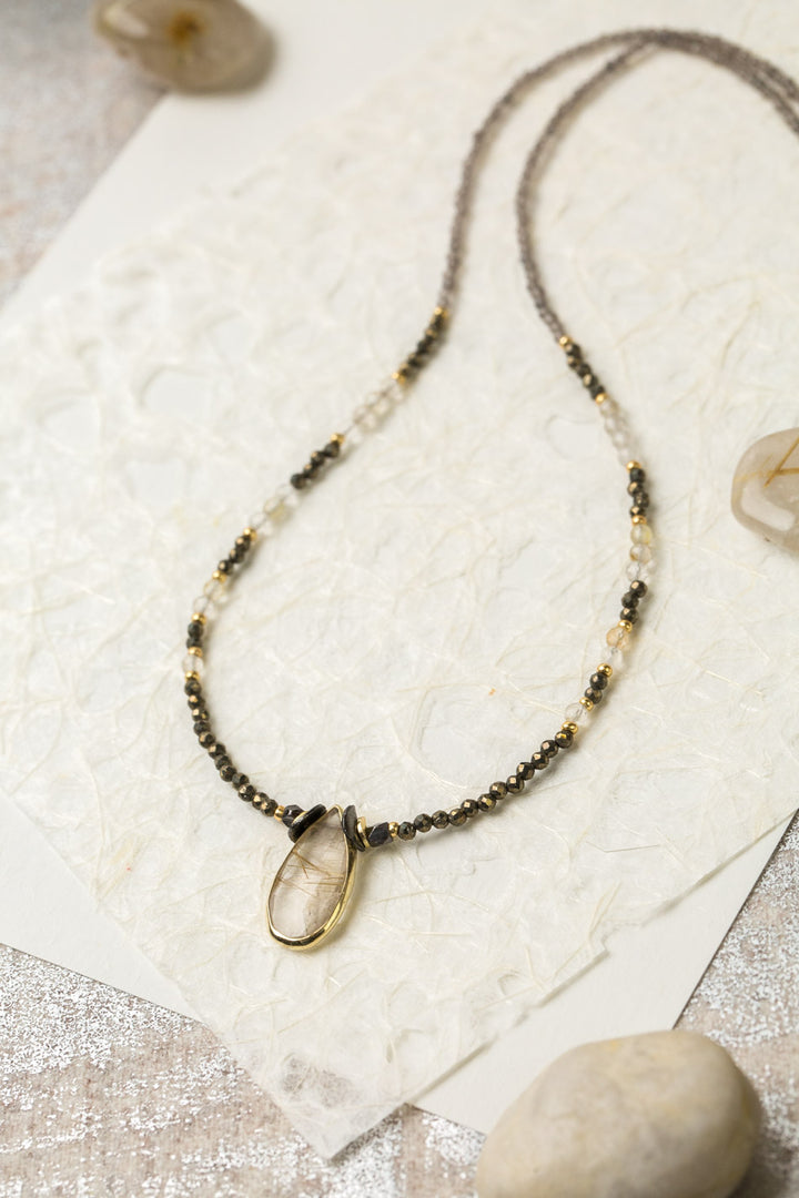 Alchemy 19-21" Moonstone and Gold Rutilated Quartz Collage Necklace