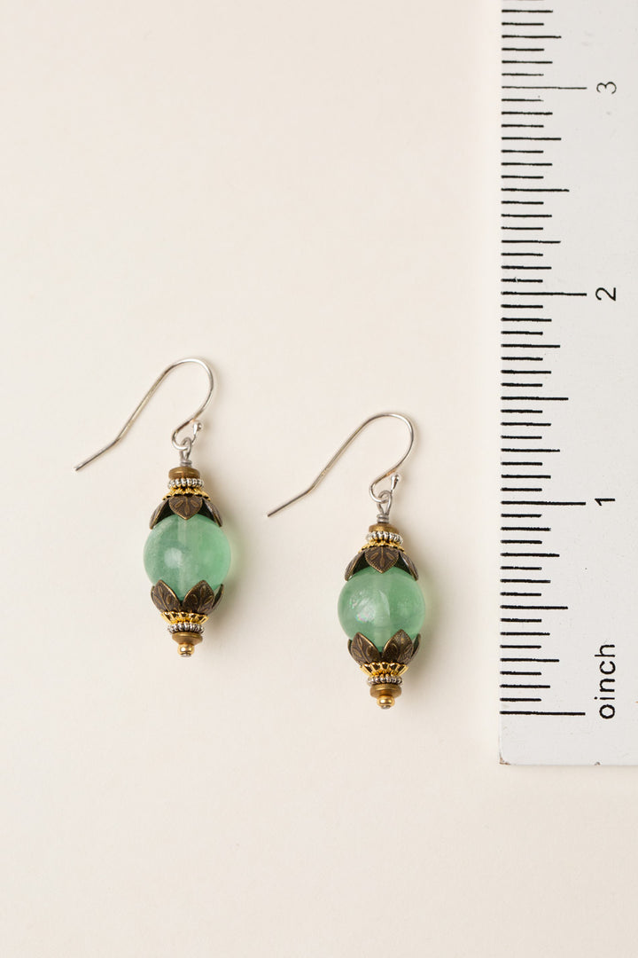 Aspire Green Fluorite With Gold Plated Brass Flowers Simple Earrings