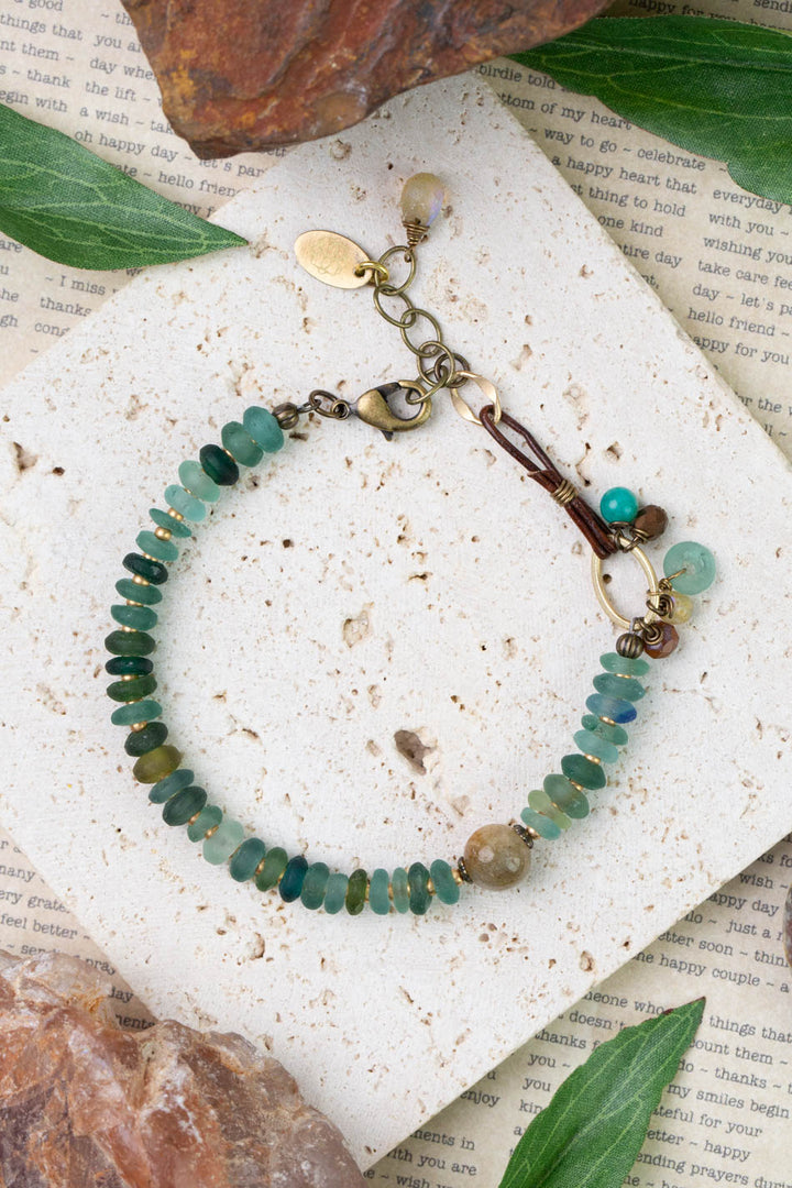 Atlas 7.5-8.5" Roman Glass, Labradorite, Czech Glass Collage Bracelet