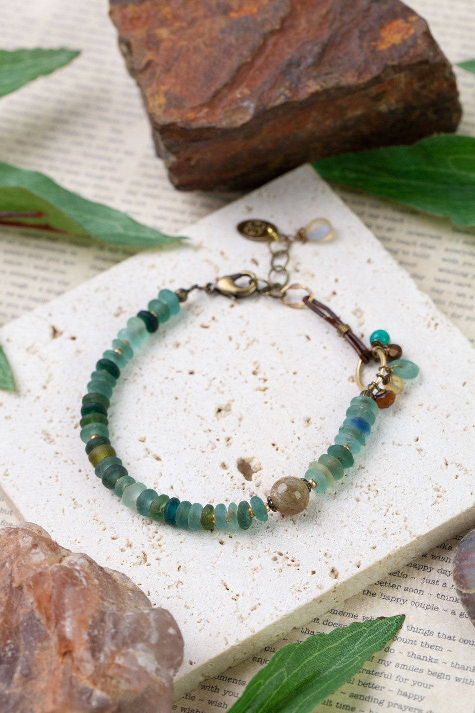 Atlas 7.5-8.5" Roman Glass, Labradorite, Czech Glass Collage Bracelet