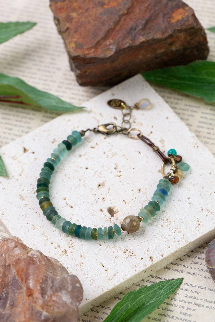 Atlas 7.5-8.5" Roman Glass, Labradorite, Czech Glass Collage Bracelet
