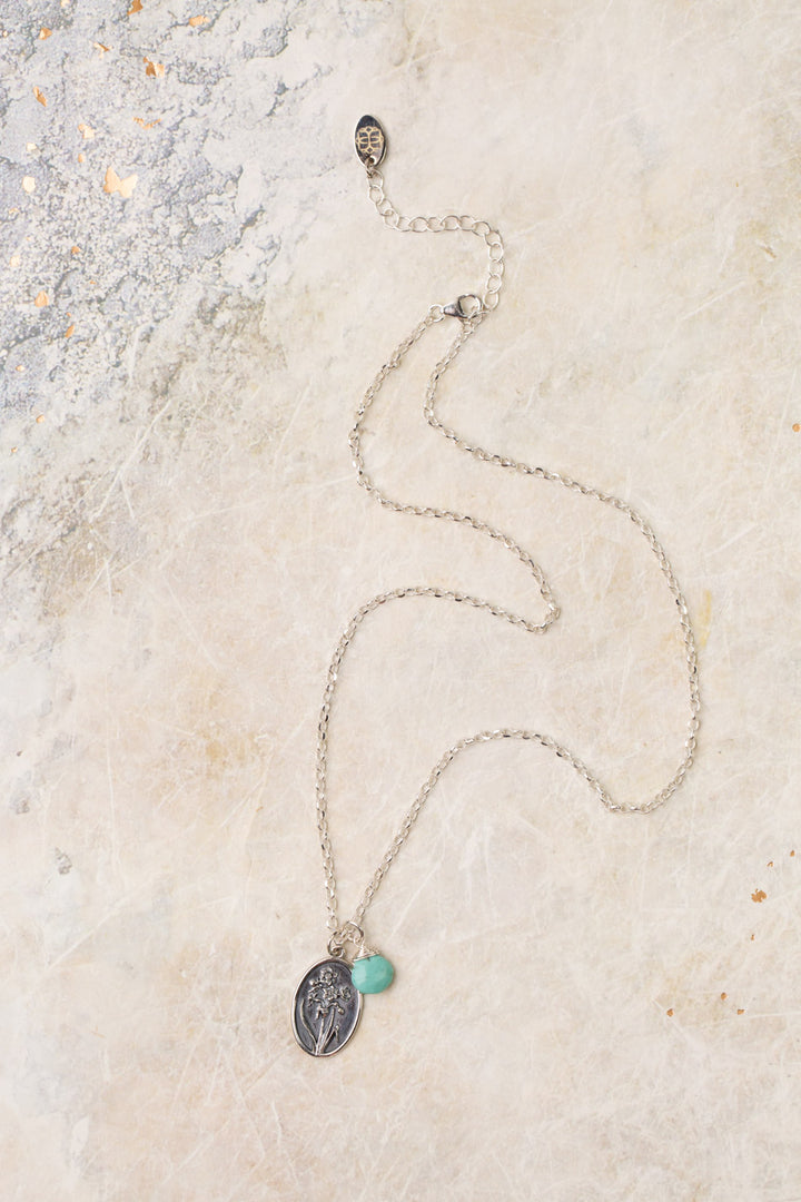 Birth Flower 16.5-18.5" December Narcissus & Turquoise Simple Necklace