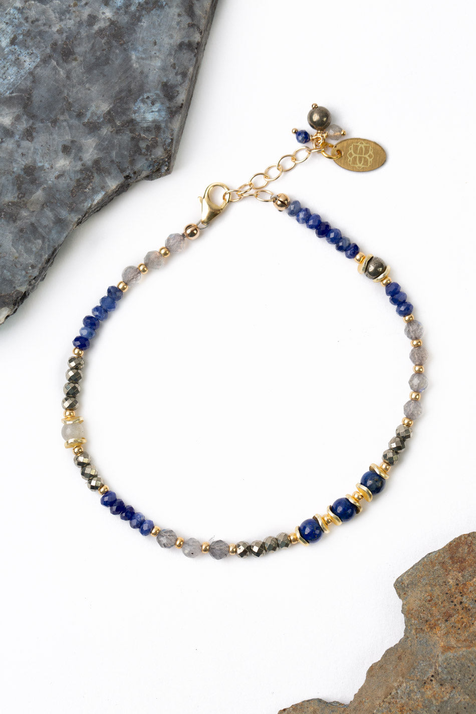 Blue Moon 7.5-8.5" Lapis With Labradorite And Pyrite Simple Bracelet