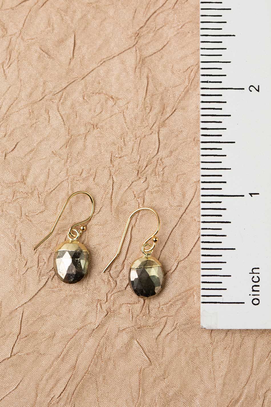 Blue Moon Faceted Oval Pyrite Bezel Simple Earrings