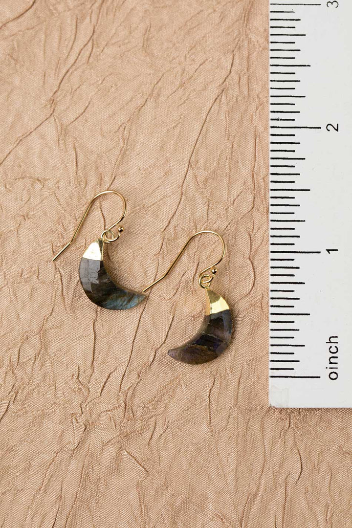 Blue Moon Labradorite Crescent Moon Bezel Simple Earrings