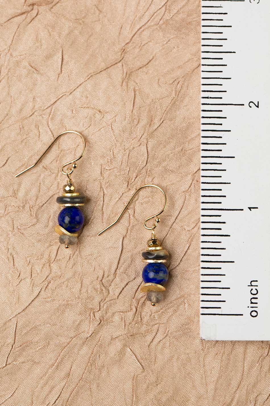 Blue Moon Labradorite, Lapis Lazuli, Pyrite, Abalone Shell Simple Earrings