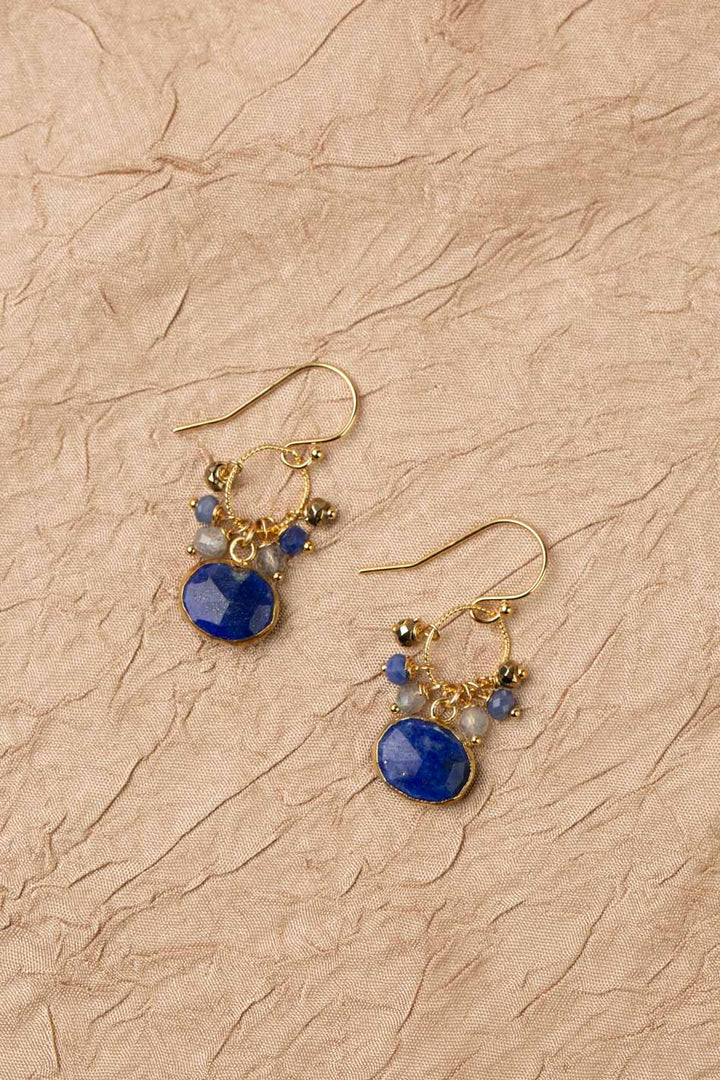 Blue Moon Lapis Lazuli, Labradorite, Pyrite, Sodalite Cluster Earrings