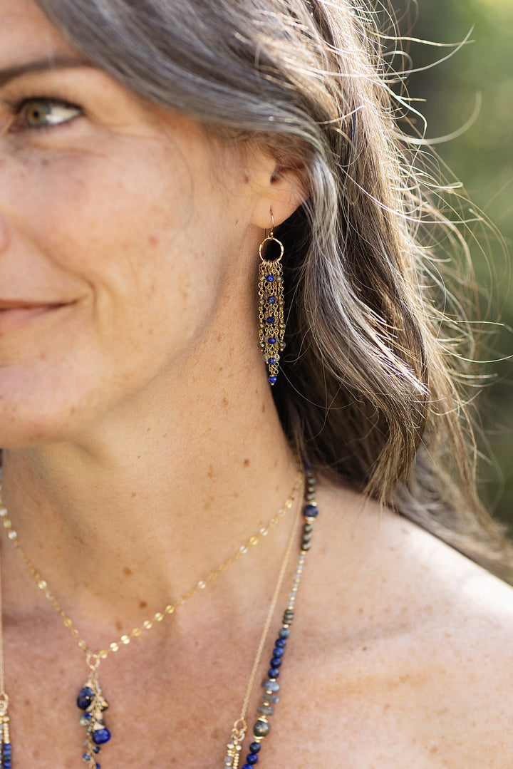 Blue Moon Lapis, Labradorite, Pyrite Tassel Earrings