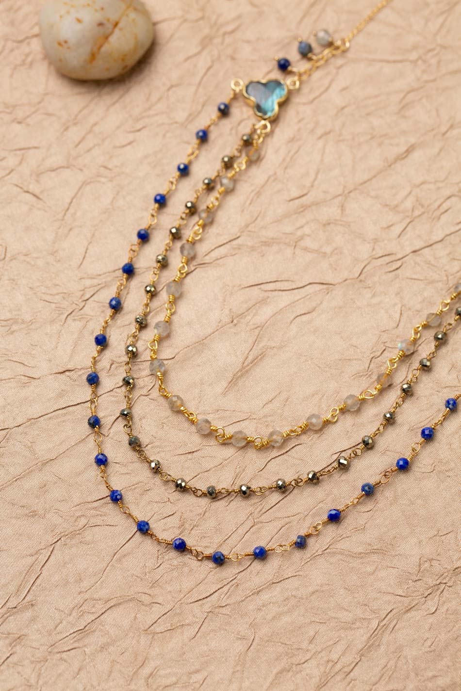 Blue Moon 21-23" Pyrite, Labradorite, Lapis Lazuli Multistrand Necklace