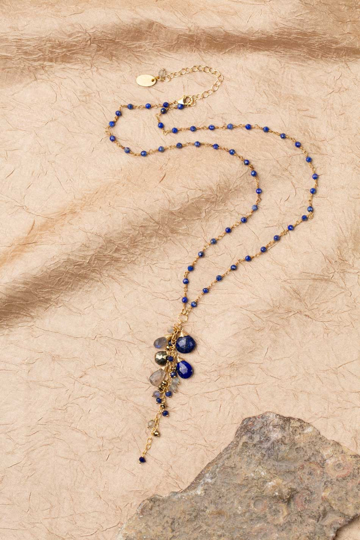 Blue Moon 15.5-17.5" Lapis Lazuli, Labradorite Cluster Necklace