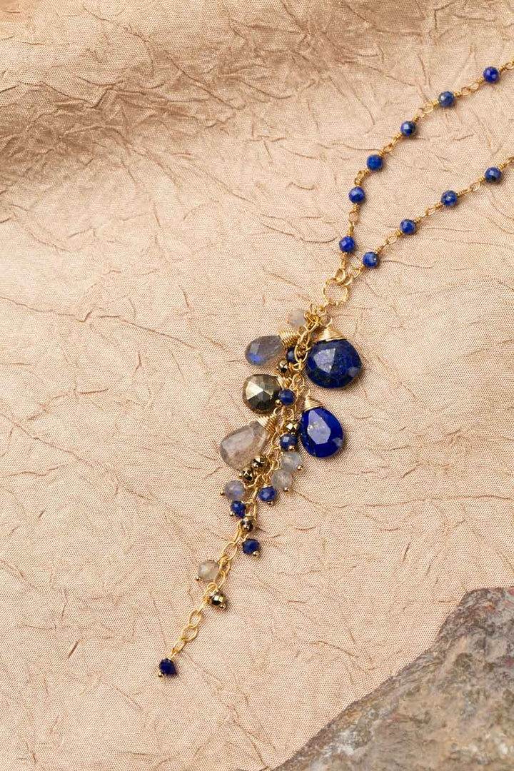 Blue Moon 15.5-17.5" Lapis Lazuli, Labradorite Cluster Necklace