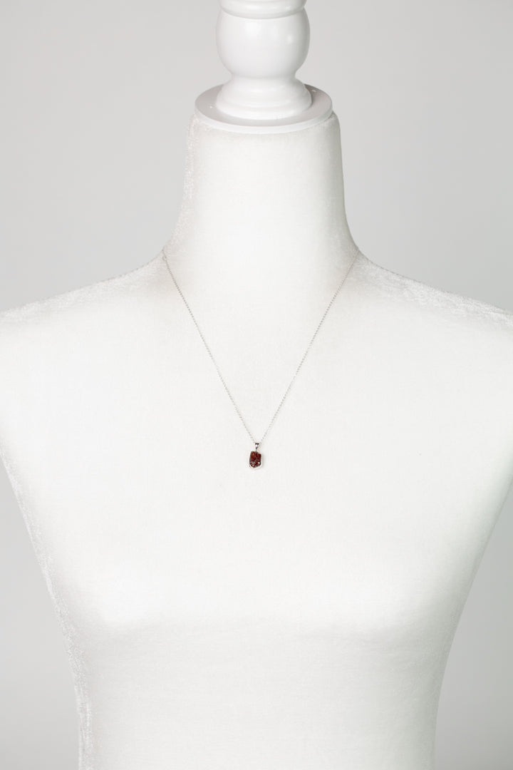 Birthstone 16-20.5" January Natural Garnet Pendant Necklace And Earrings Set