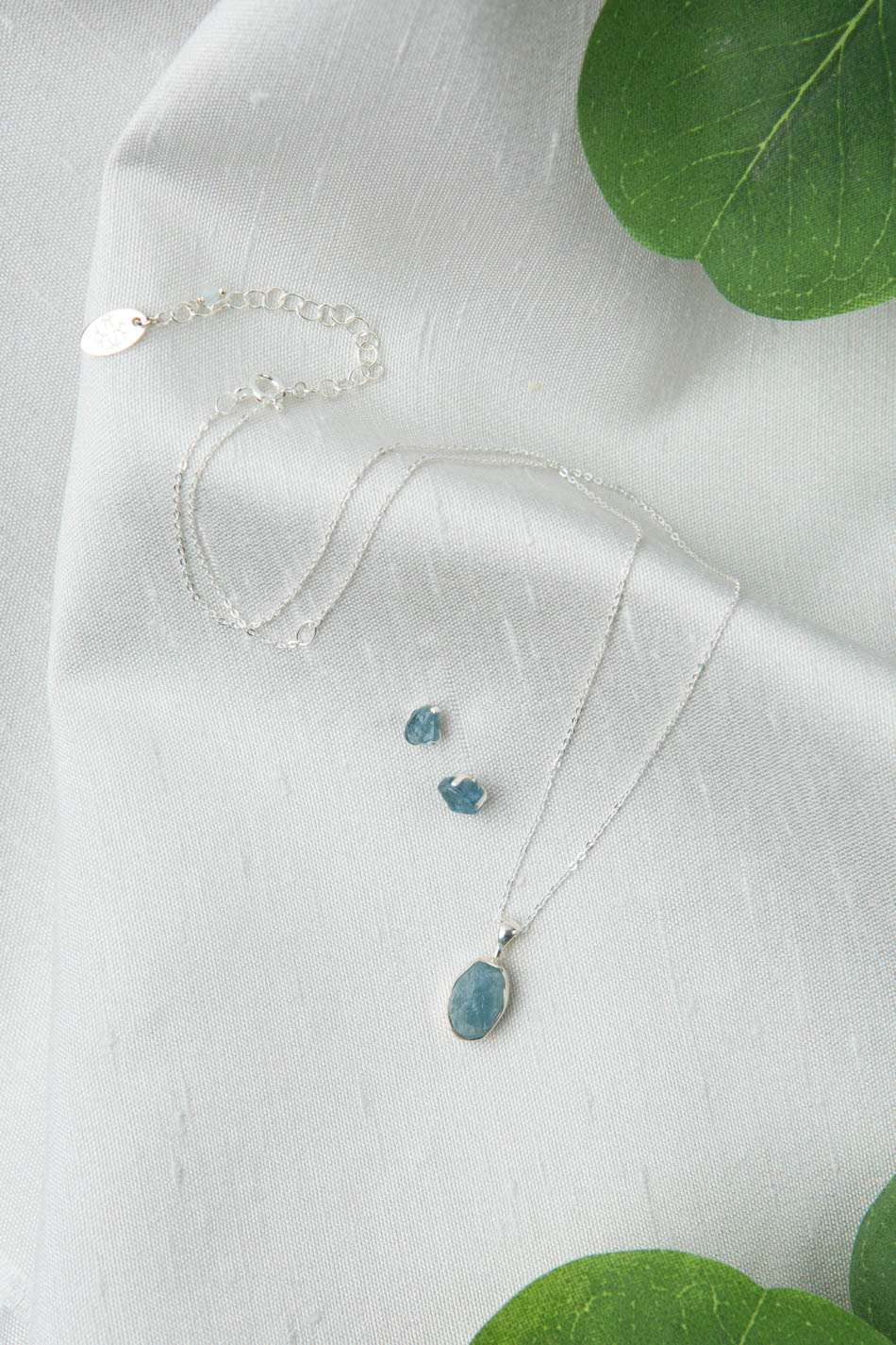 Birthstone 16-20.5" March Natural Aquamarine Pendant Necklace And Earrings Set