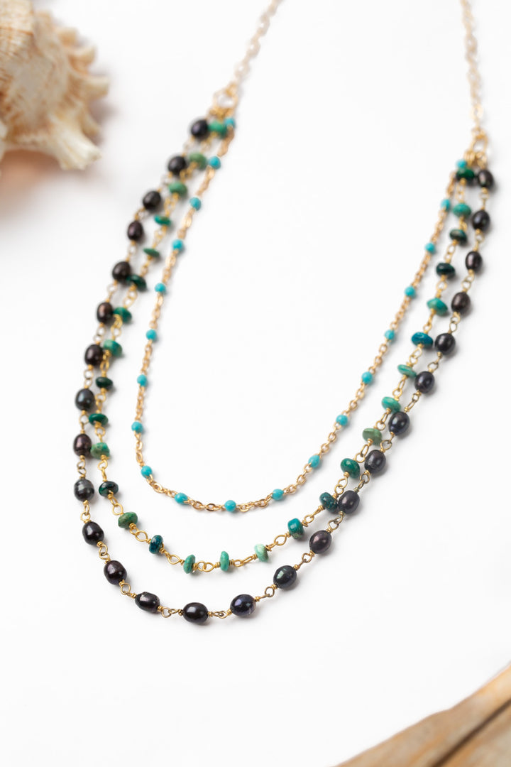 Cabo 19.5-21.5" Turquosie, Pearl Multistrand Necklace