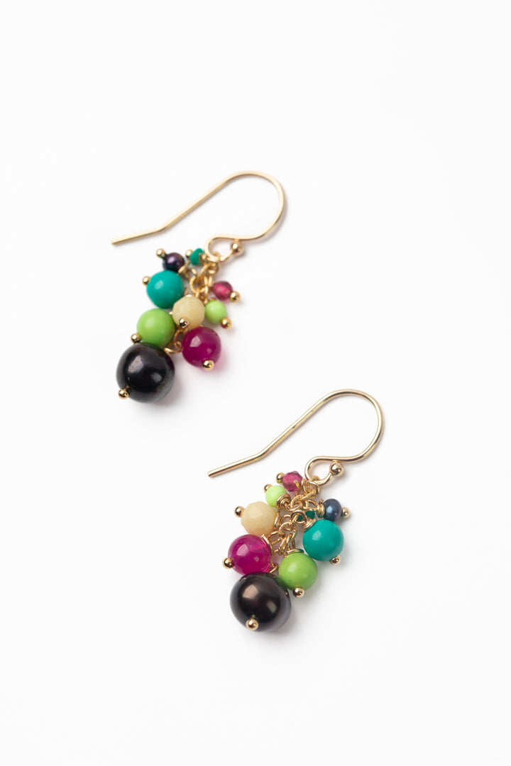 Cabo Pearl, Chalk Turquoise, Ruby Jade Cluster Earrings