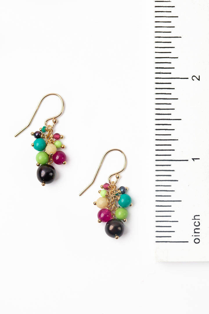 Cabo Pearl, Chalk Turquoise, Ruby Jade Cluster Earrings