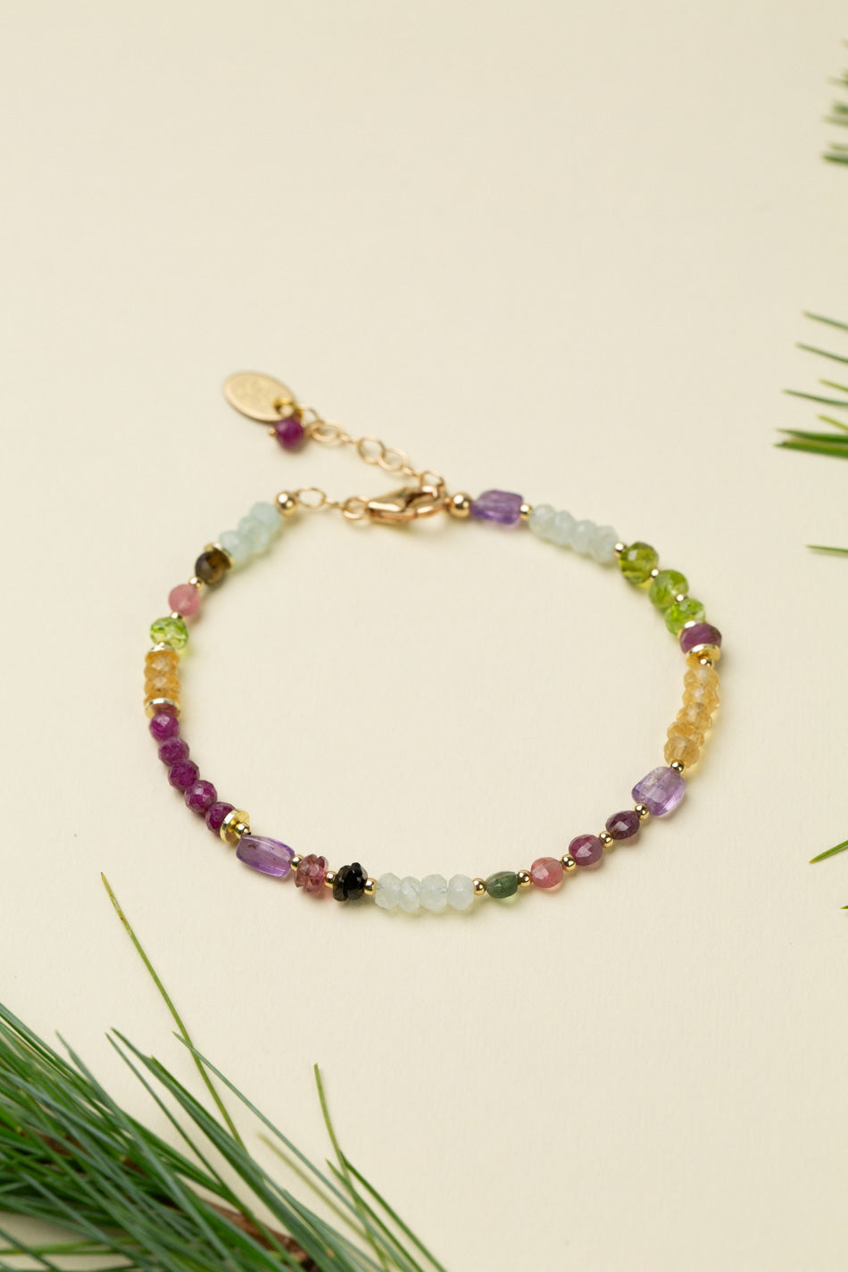 Celebrate 7.5-8.5" Aquamarine, Labradorite, Ruby, Tourmaline, Amethyst Collage Bracelet