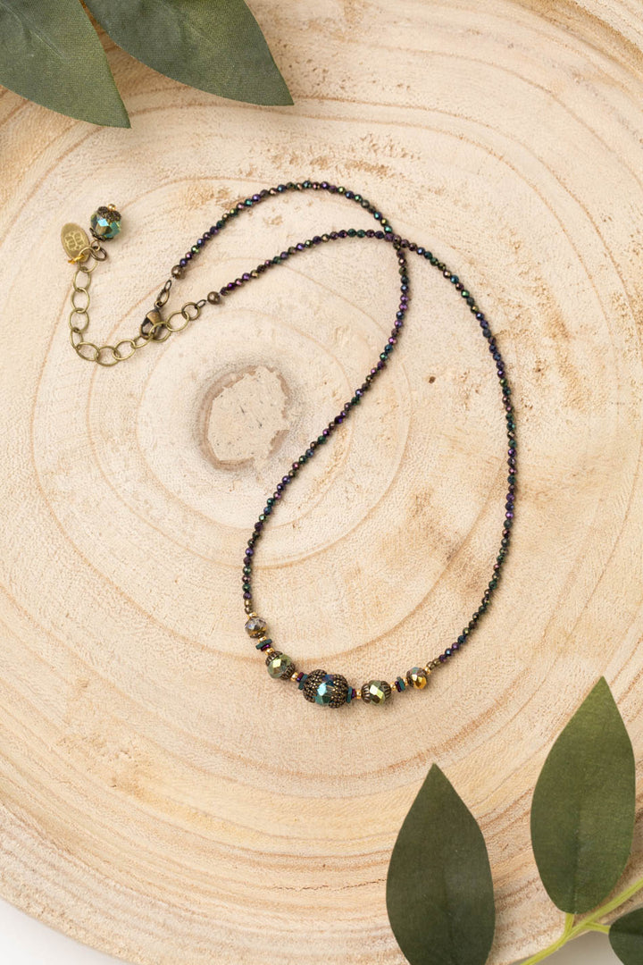 Crisp Autumn 16-18" Czech Glass, Plated Pyrite With Faceted Crystal Simple Necklace