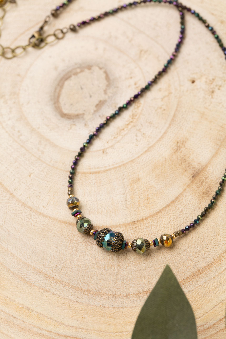 Crisp Autumn 16-18" Czech Glass, Plated Pyrite With Faceted Crystal Simple Necklace