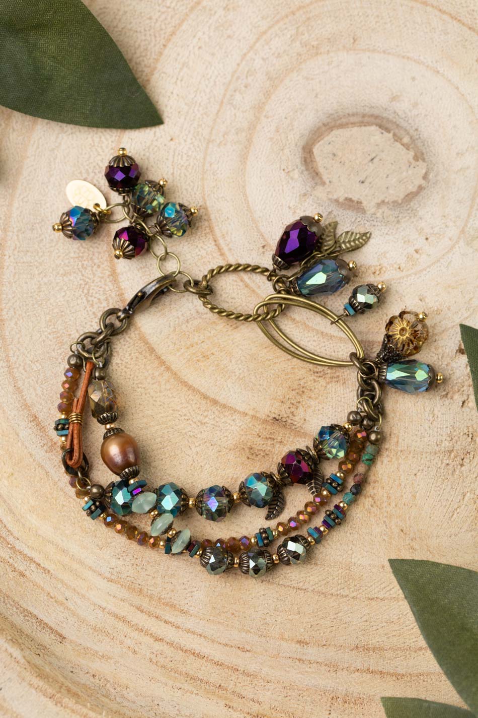 Crisp Autumn 7.5-8.5" Faceted Crystal, Czech Glass, Freshwater Pearl Multistrand Bracelet