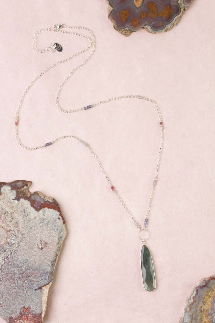 Celestial 26.5-28.5" Spinel With Labradorite Bezel Focal Statement Necklace