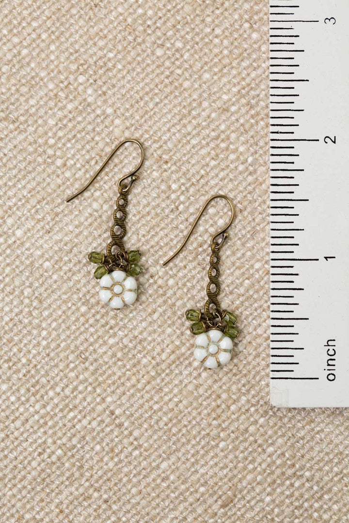 Czech Glass White Flower Simple Earrings