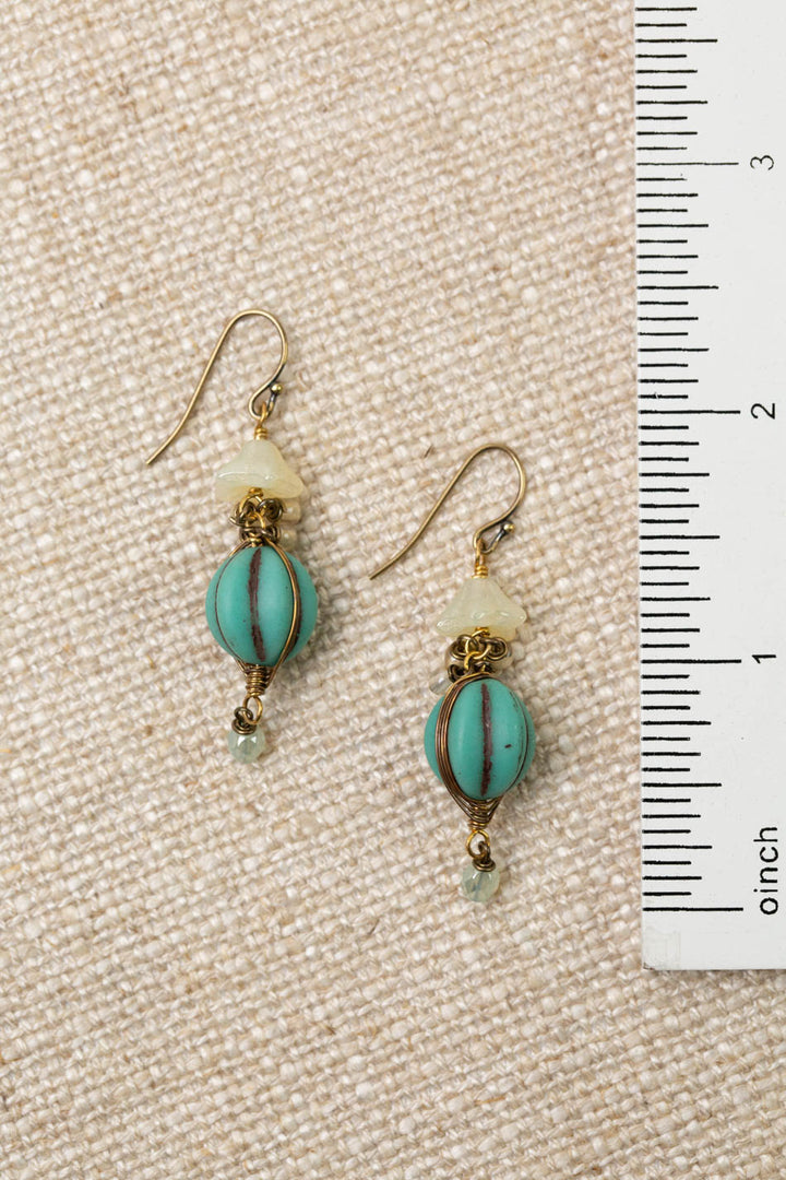 Czech Glass Turquoise Colored Herringbone Earrings