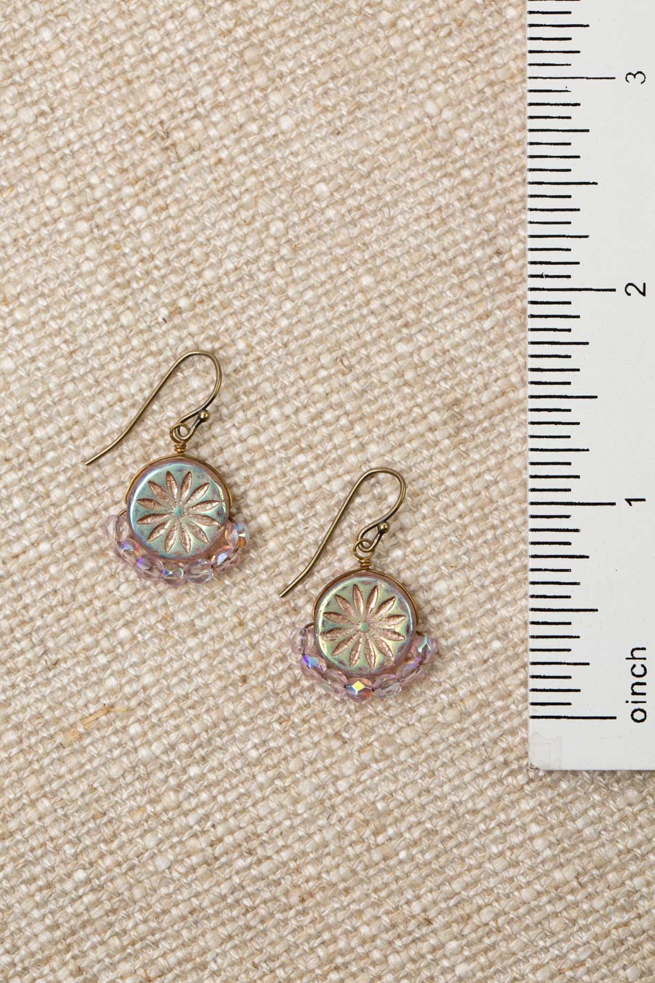 Czech Glass Holographic Sun Stamped Bead Simple Earrings