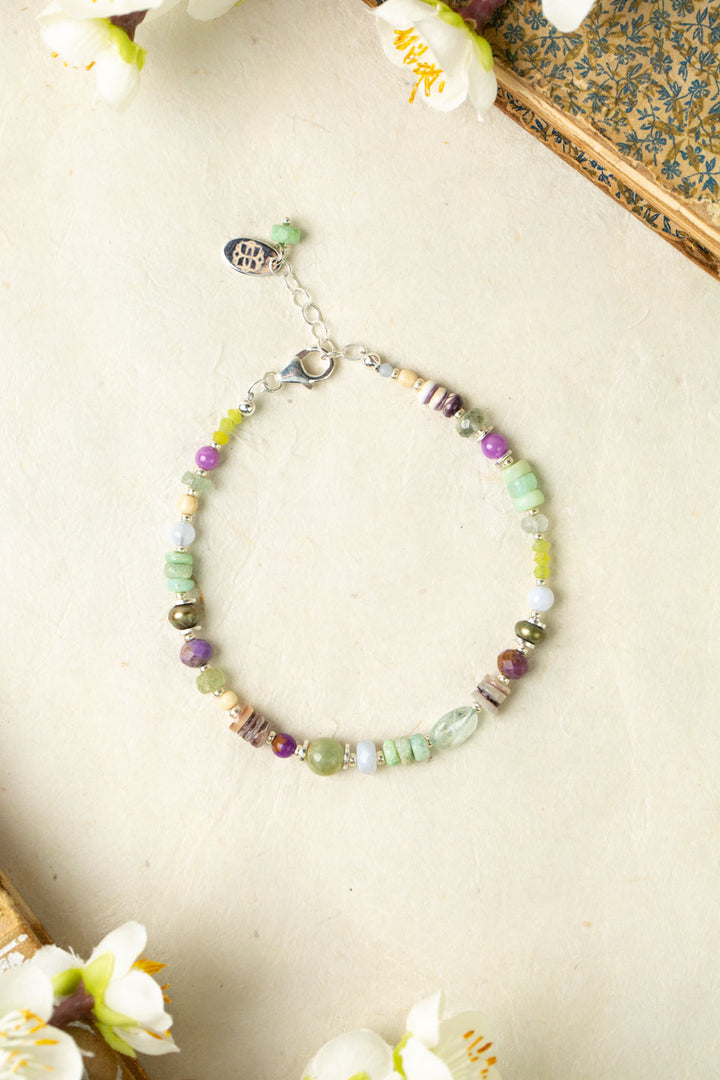 Cave Spring 7.5-8.5" Blue Lace Chalcedony, Chrysoprase, Freshwater Pearl With Phosphosiderite Collage Bracelet