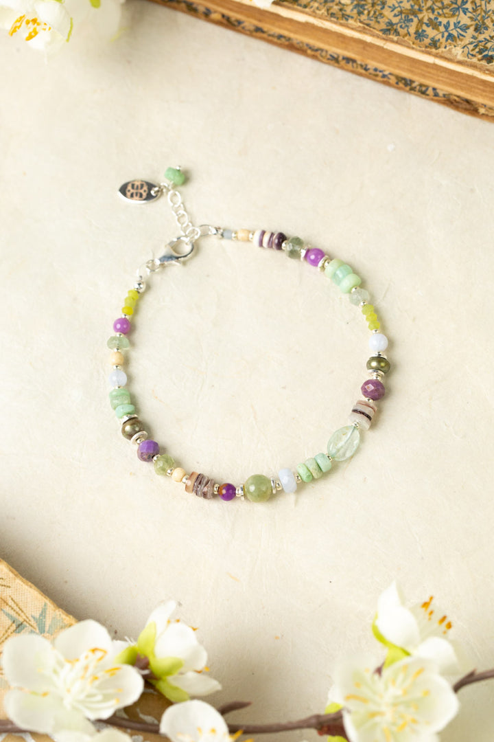 Cave Spring 7.5-8.5" Blue Lace Chalcedony, Chrysoprase, Freshwater Pearl With Phosphosiderite Collage Bracelet