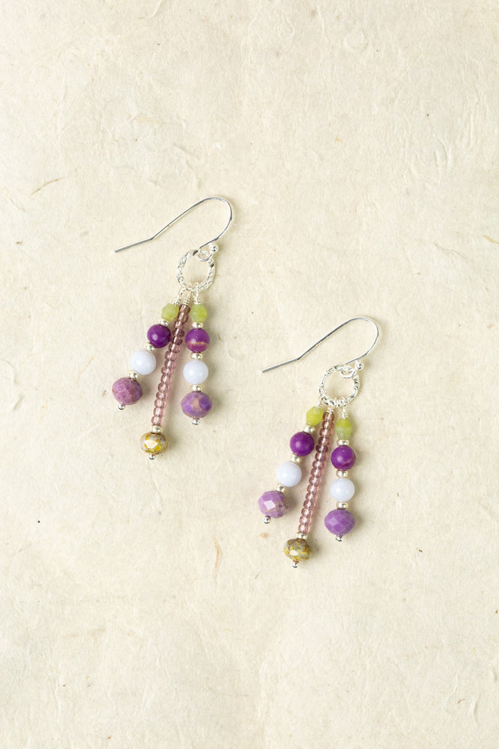 Cave Spring Olive Jade, Blue Lace Chalcedony With Phosphosiderite Cluster Earrings