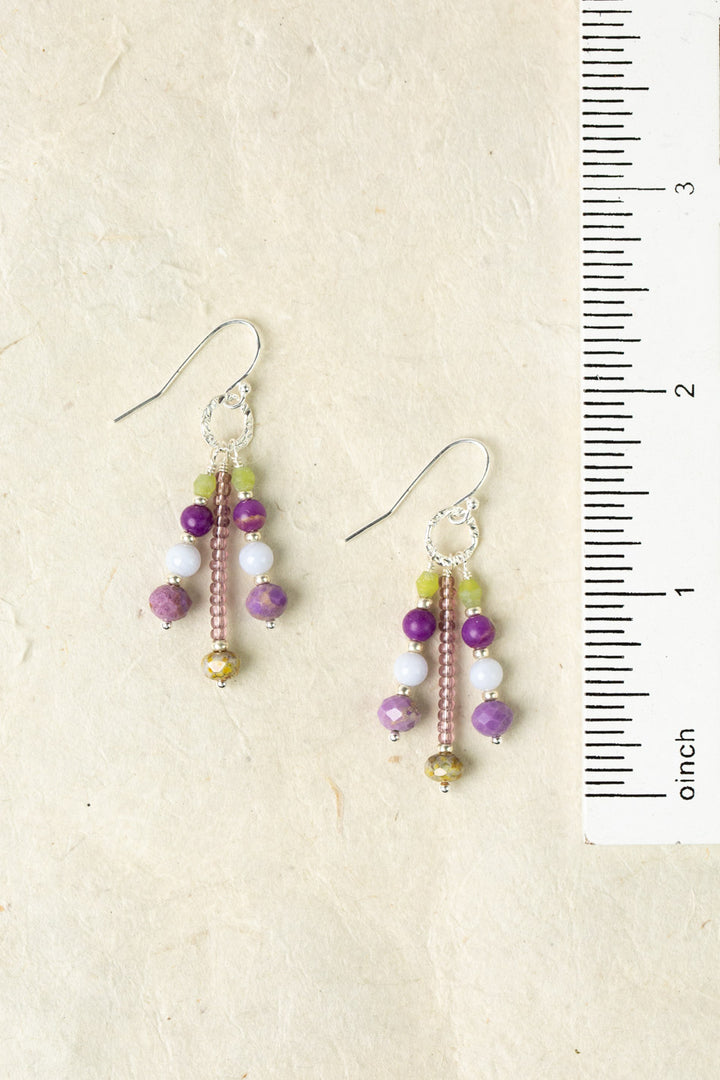 Cave Spring Olive Jade, Blue Lace Chalcedony With Phosphosiderite Cluster Earrings
